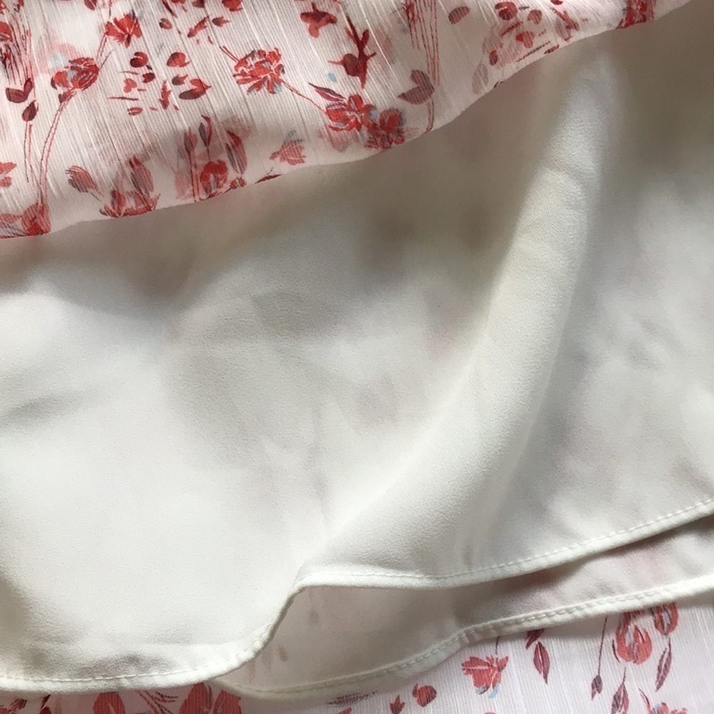 CeCe Floral Chiffon Tie Neck Ruffle Dress Size 12 White Red Sheer Sleeve Wedding - Picture 12 of 17
